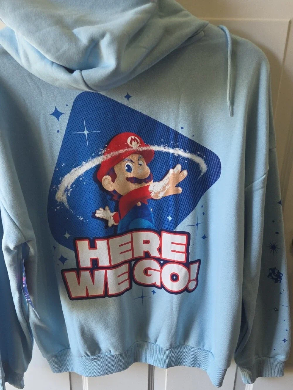 Nintendo Light Blue Mario Pullover Hoodie NWT